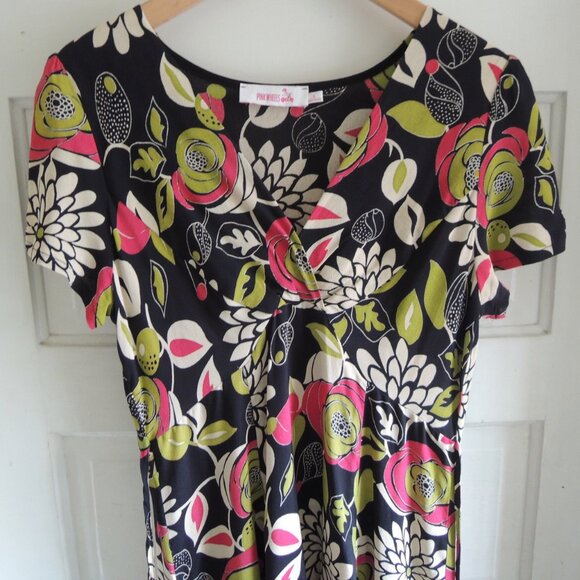 Pink Wheels Black & Pink Floral Abagail Retro 30s 40s Dress S - Picture 4 of 12